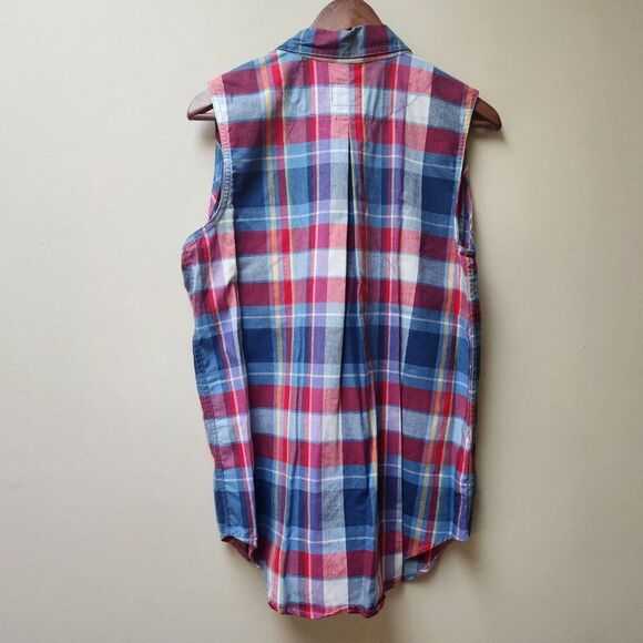 Vintage lizwear plaid picnic sleeveless blouse / L - Picture 4 of 4